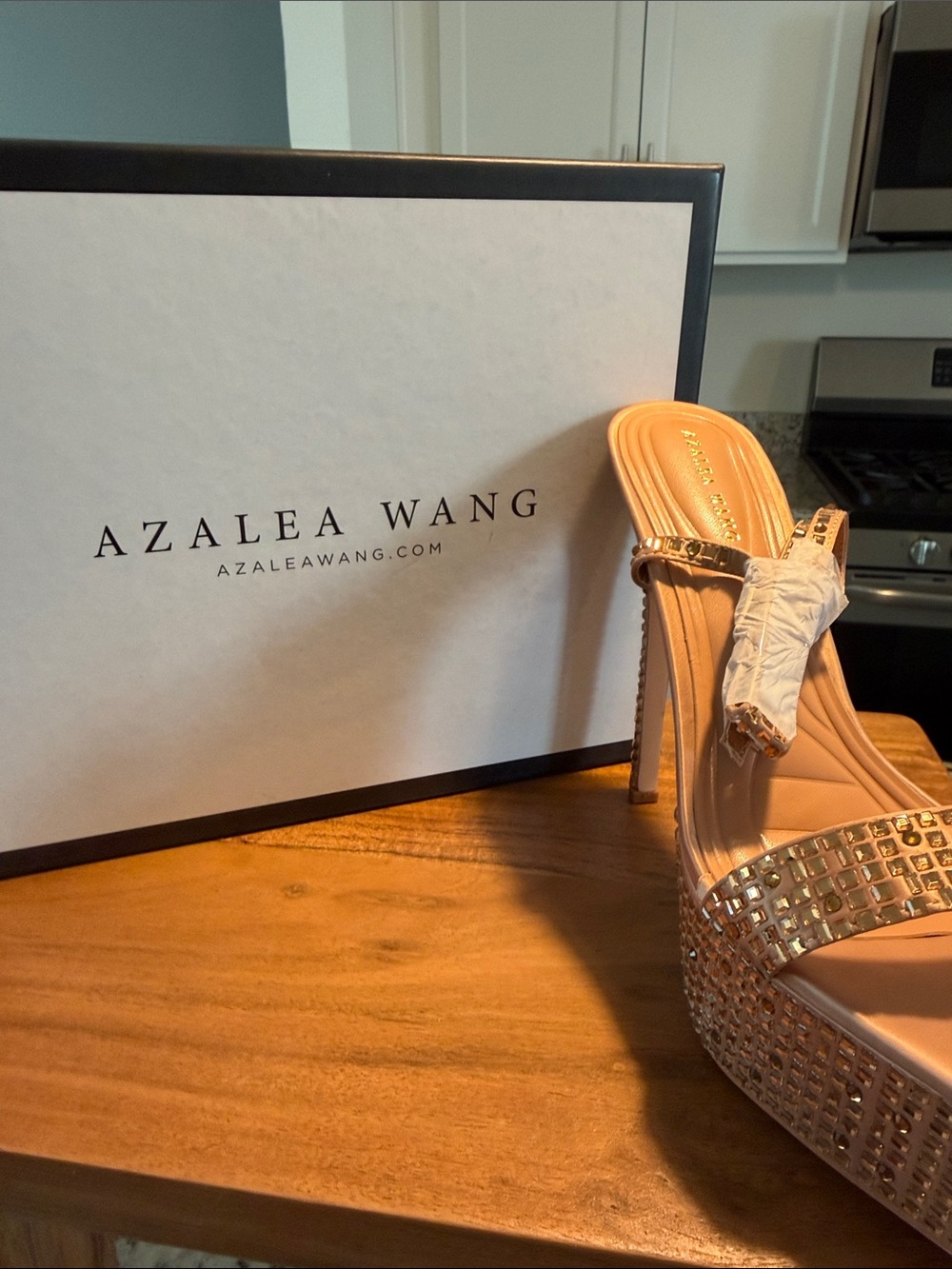 Azalea Wang Blush Pink Crystal-Embellished Platform Sandals